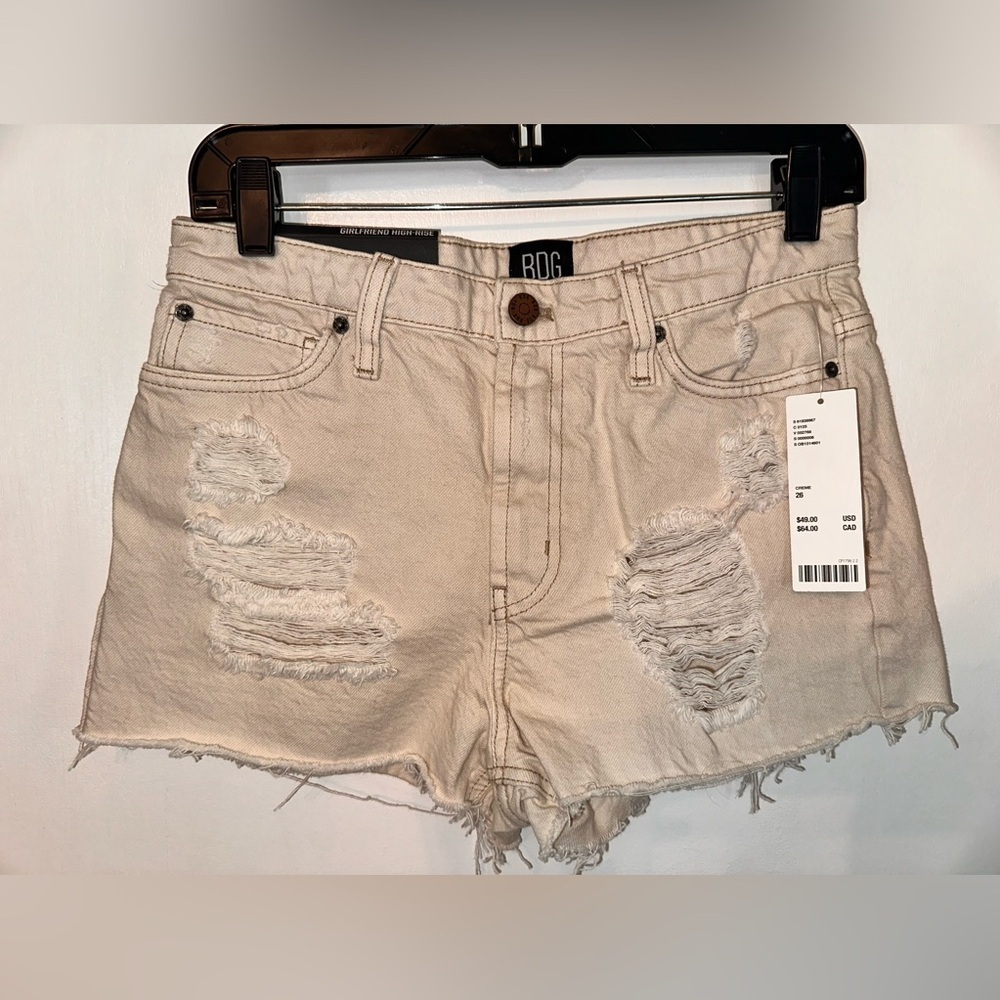 BDG Urban Outfitters 26 Cream Distressed Cut Off GF High-Rise Short #1708